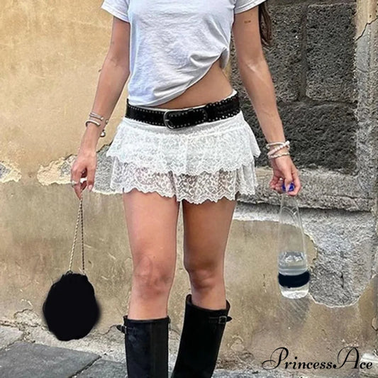 Layered Lace Lower Waist Skirt WHITE / S skirts-250223