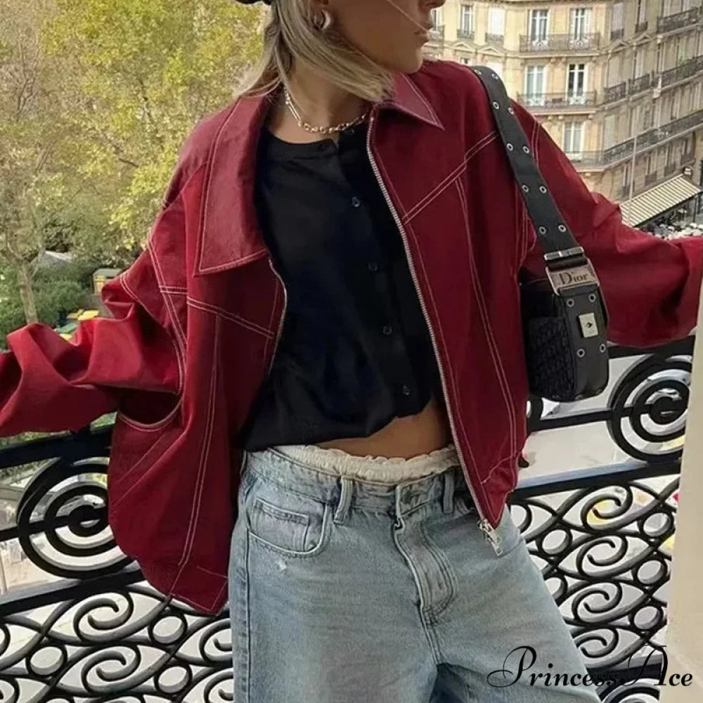 Leather Streetwear Red Coat Red / S