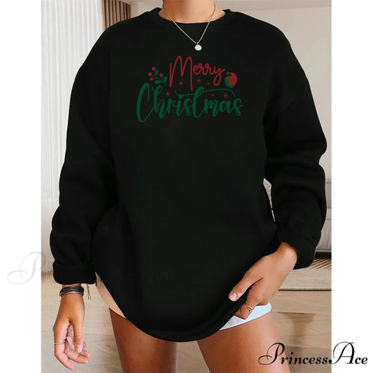 Leisure Merry Alphabet Printed Soft Round Neck Retro Christmas Hoodie Black / S Christmas Hoodies-L