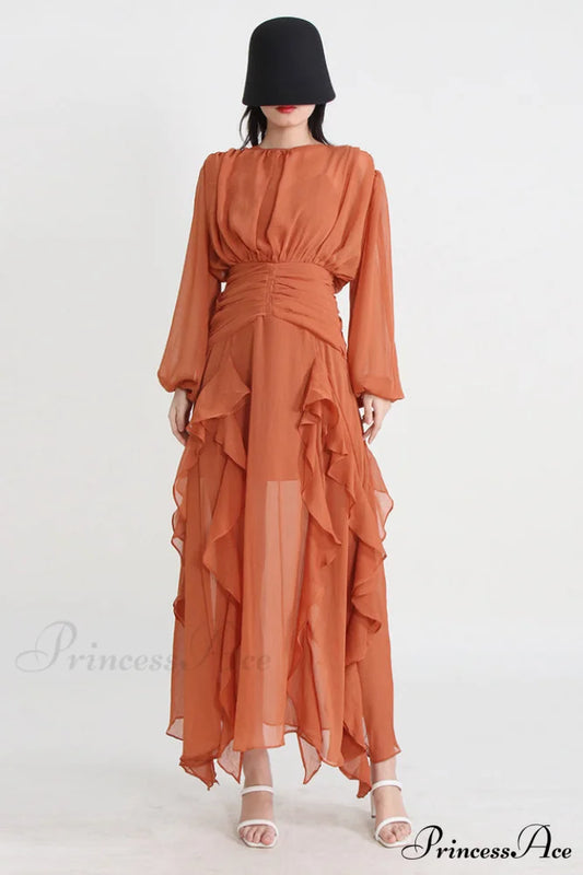 Leonie Ballon Stylish Sleeve Maxi Dress S / Orange