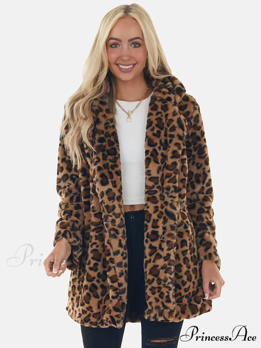 Leopard Bear Hooded Trendy Cute Fuzzy Romper Leopard / M