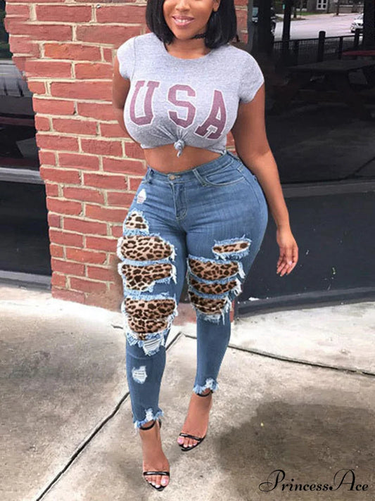 Leopard Patchwork Graceful Midi Dress Blue / S