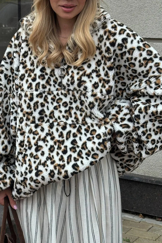 Leopard Sherpa Plush Loose Sweatshirt