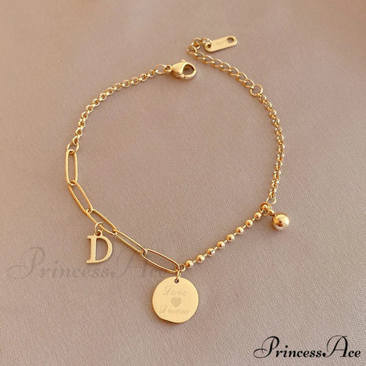 Letter D Minimalist Bead Plate Bracelet