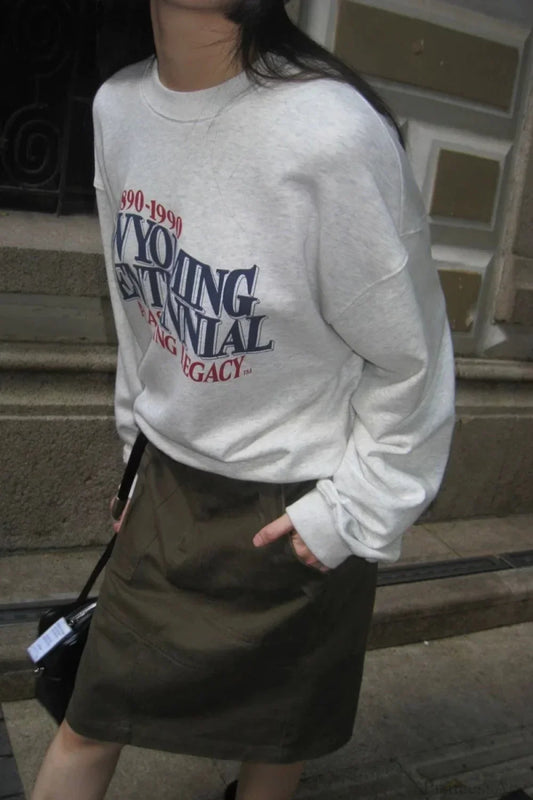 Letter Print Cropped Crew Neck Relaxed Sweatshirt