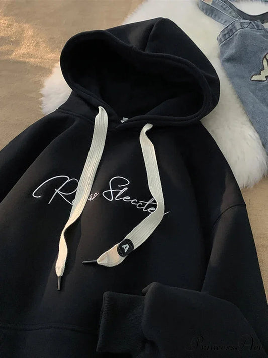 Letter Print Fall Gothic Style Hoodie Black / M(40-45KG) hoodies-241228