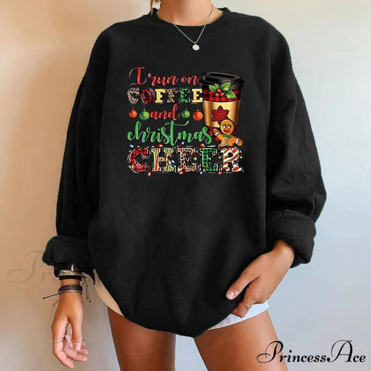 Letter Y2K Trendy Round Neck Casual Autumn Spring Christmas Hoodie black / S Christmas Hoodies-L