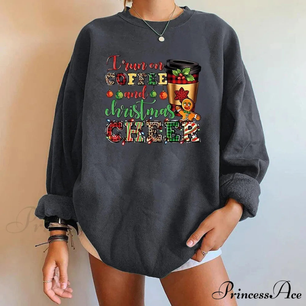 Letter Y2K Trendy Round Neck Casual Autumn Spring Christmas Hoodie Dark Grey / S Christmas Hoodies-L