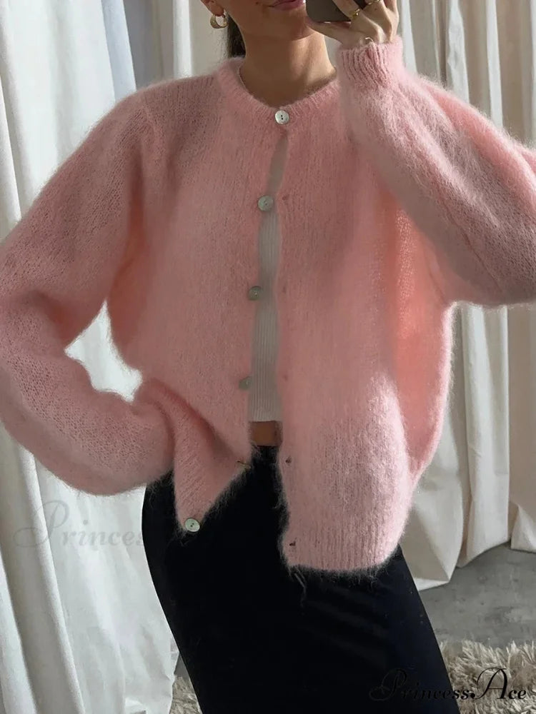 Light Long Sleeve Solid Knit Cardigan pink / S cardigans-241228