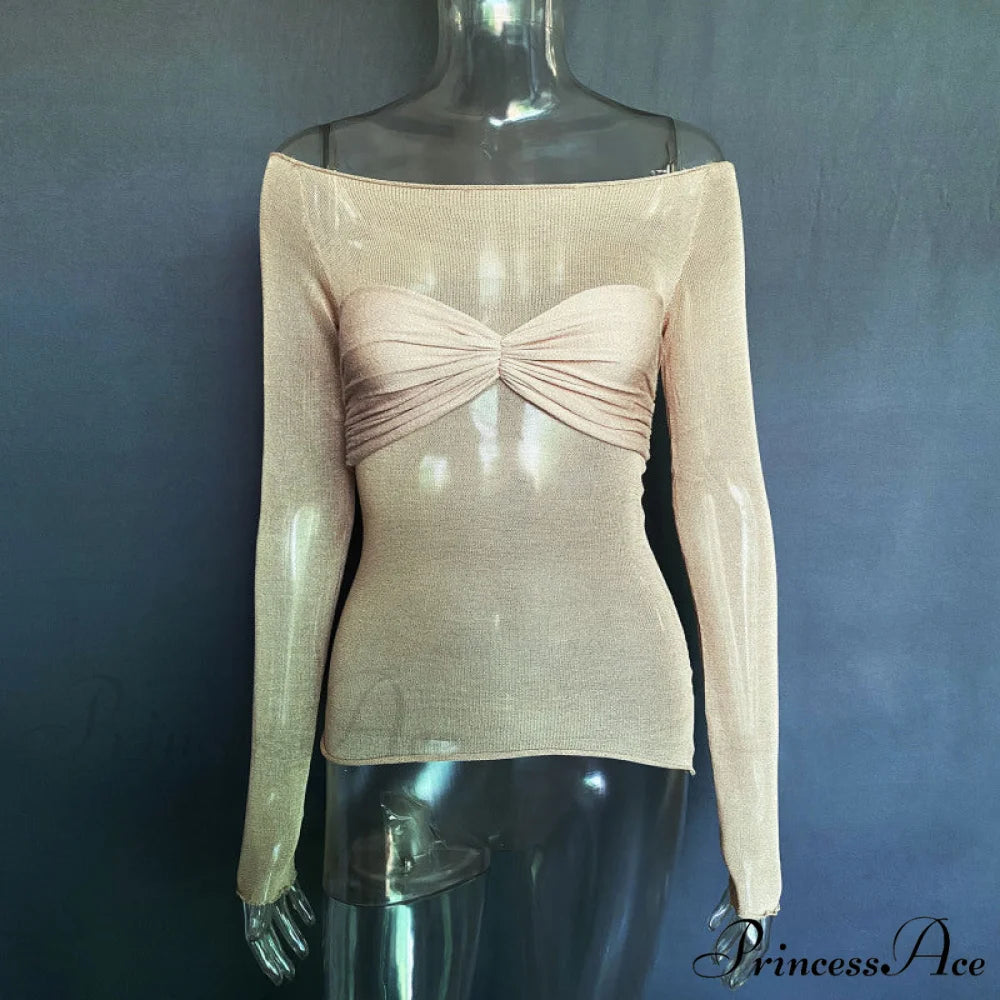 Lightweight T-Shirt Fashion See-Through Neck Women’s Top Camel / S