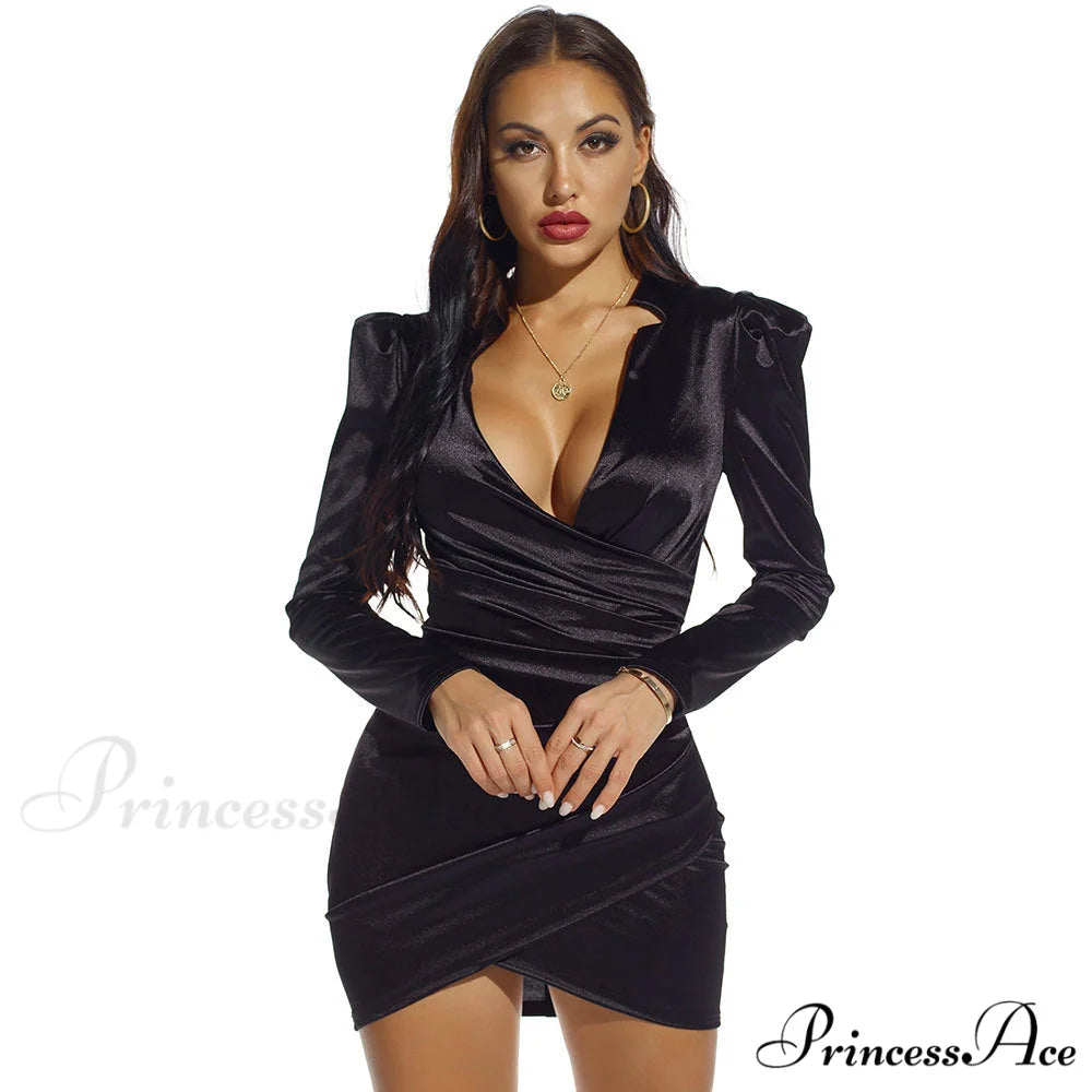 Lola Long Sleeve Charming Deep V Mini Dress