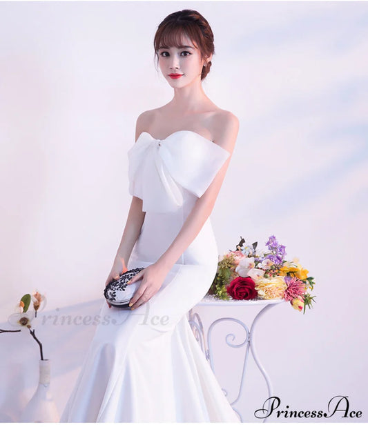 Lola Off-the-shoulder tube Charming top slim fishtail skirt WHITE / XS