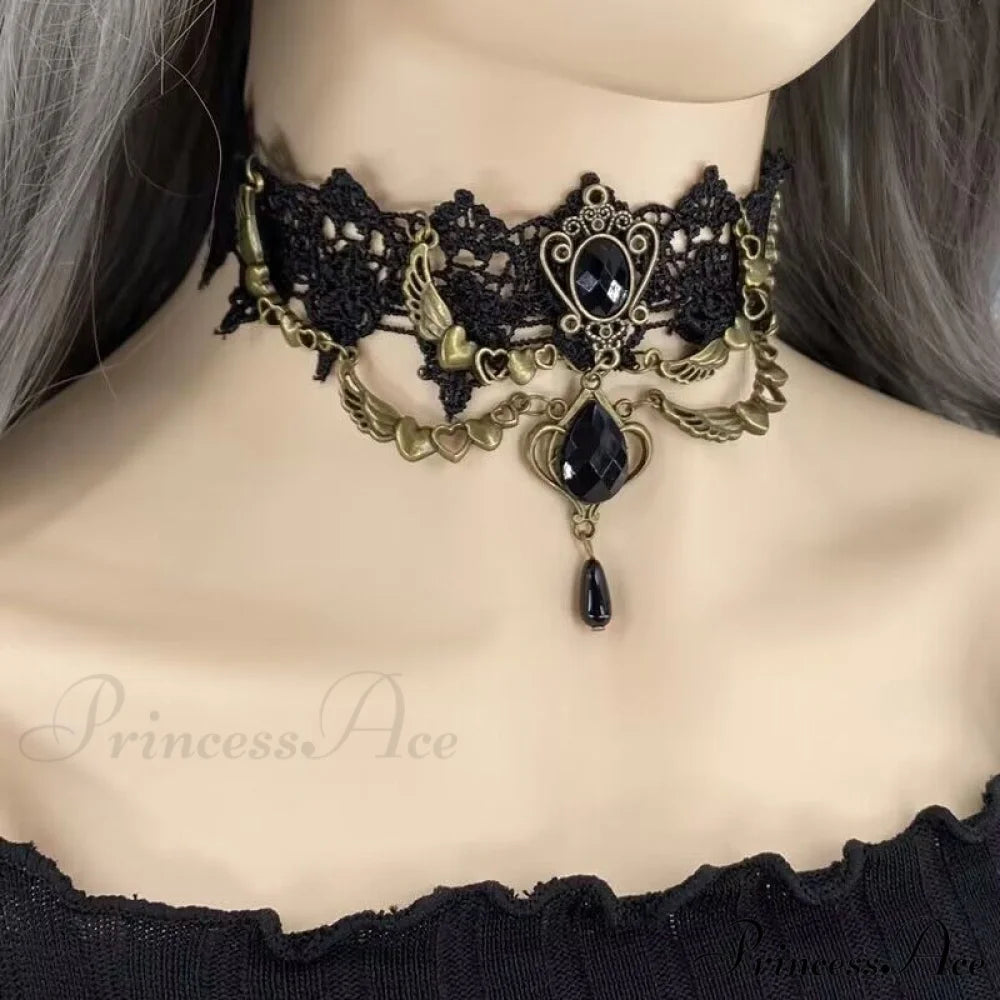 Lolita Gothic Lace Retro Cos Dark Neck Decoration Necklace BLACK