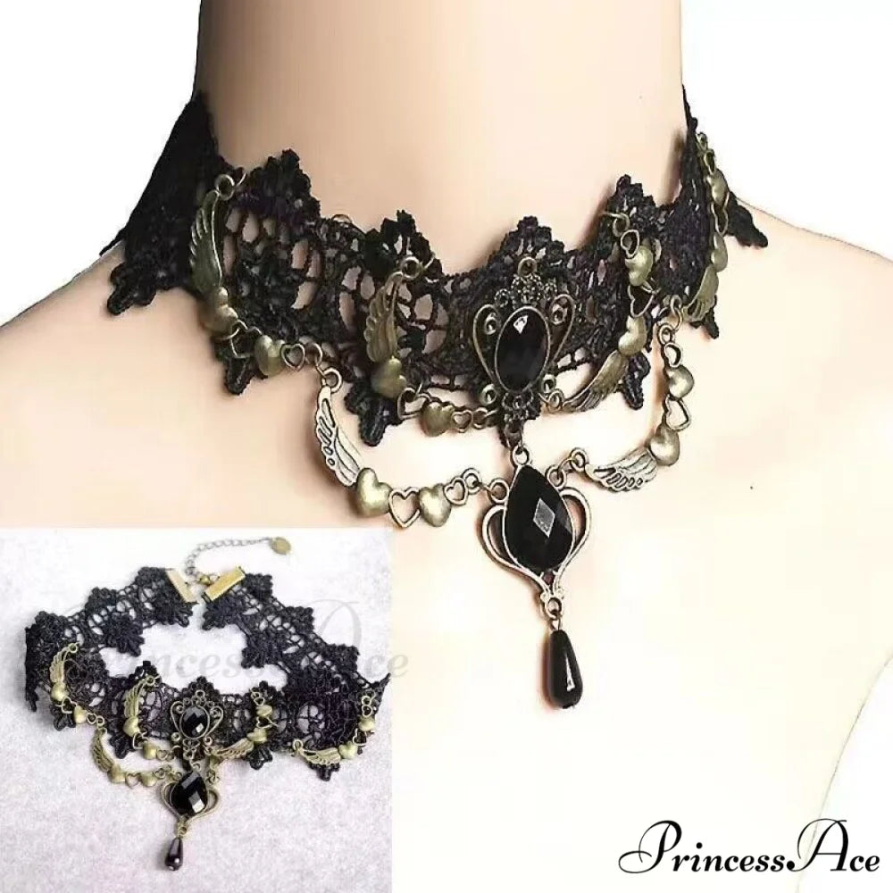 Lolita Gothic Lace Retro Cos Dark Neck Decoration Necklace BLACK