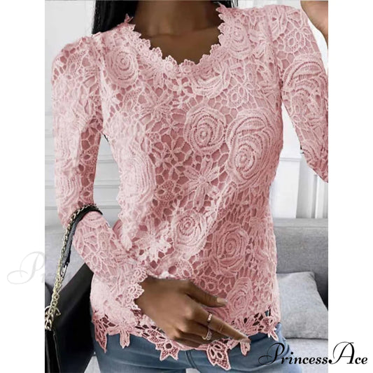 Long Arm Lace for Blouse Blouse Flowered Women Pink / S