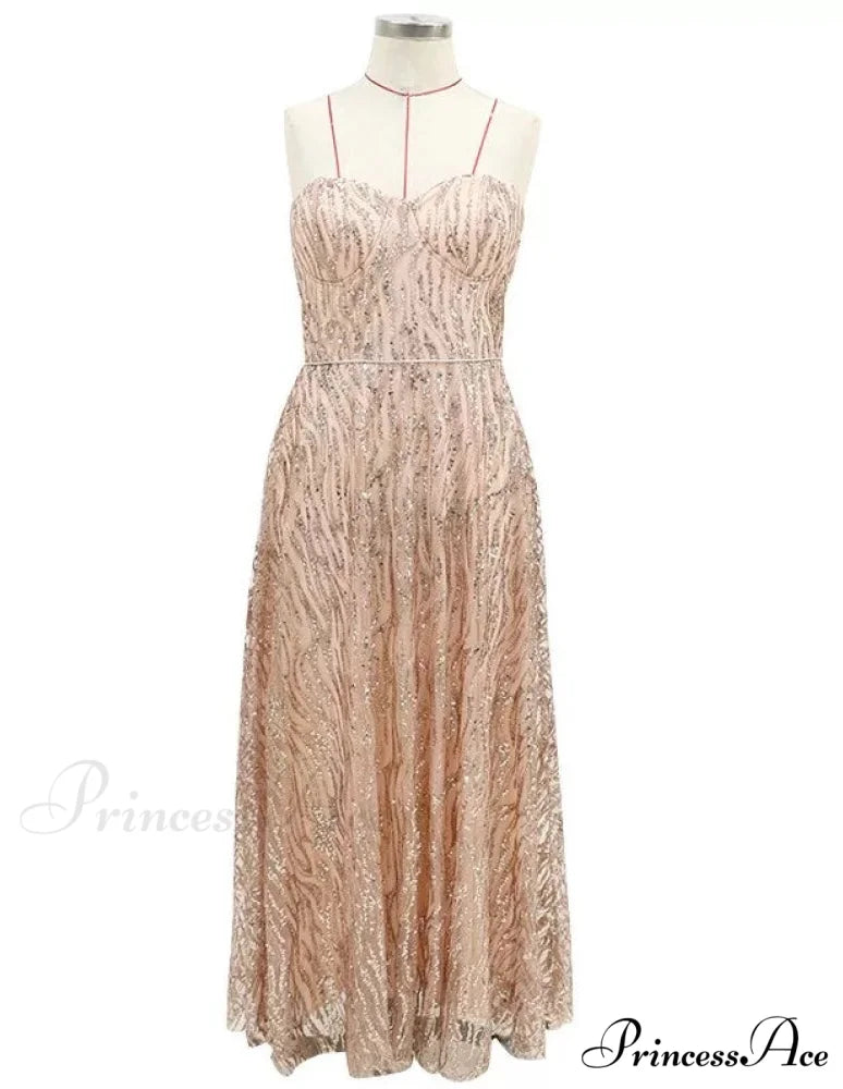 Long Bridal Gown Shiny Party Dress