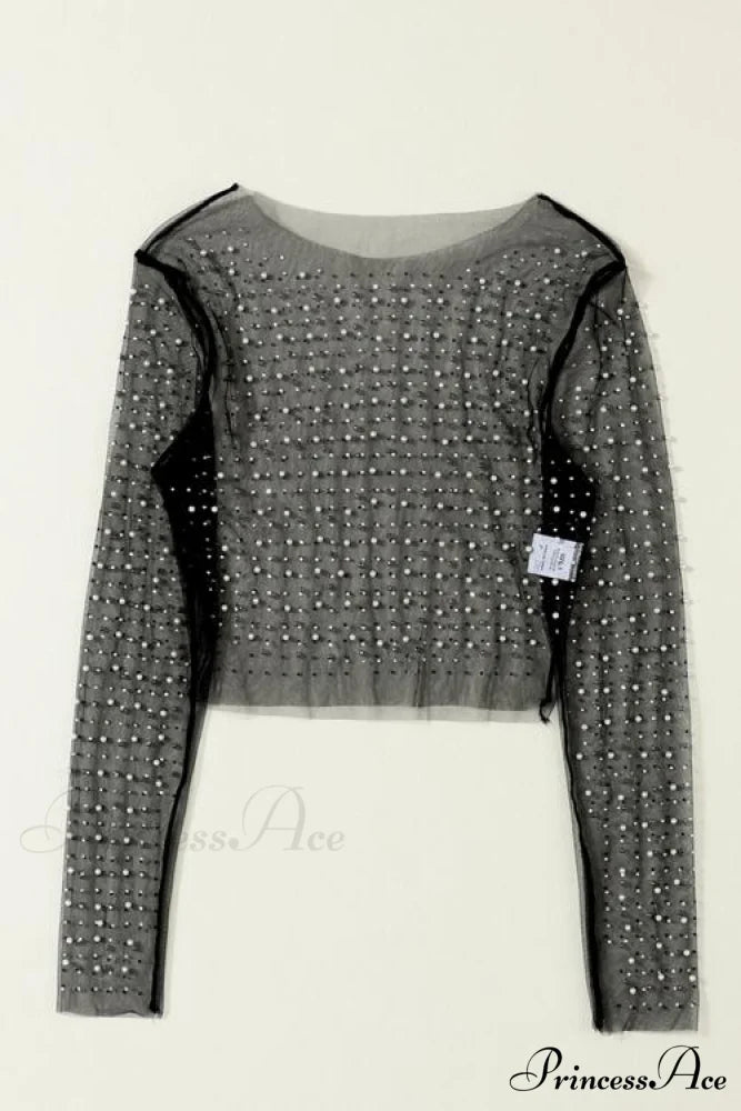 Long Cropped with Pearl Top Mesh Sleeves