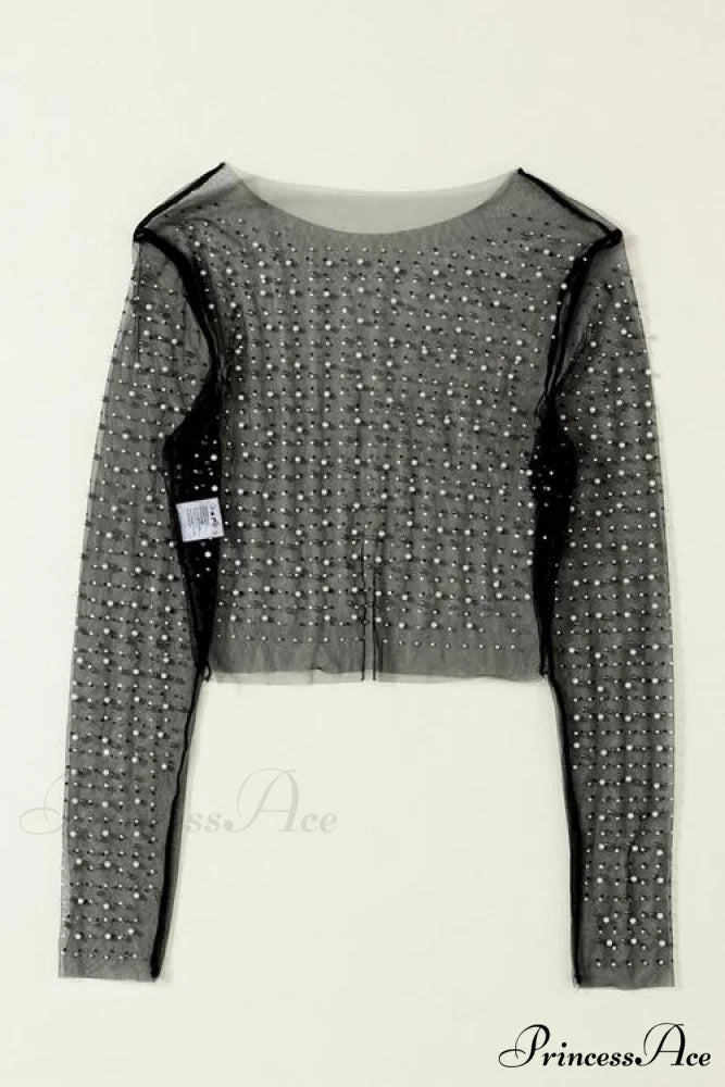 Long Cropped with Pearl Top Mesh Sleeves