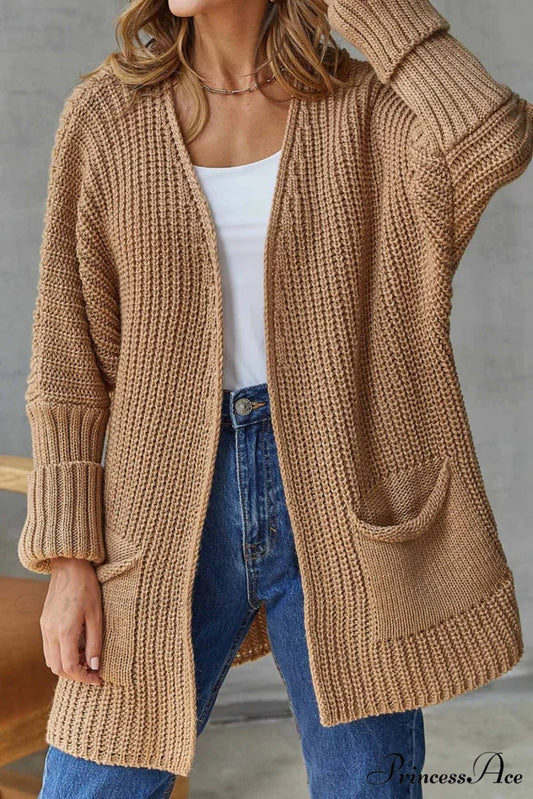 Long Open Front Cardigan Camel / S