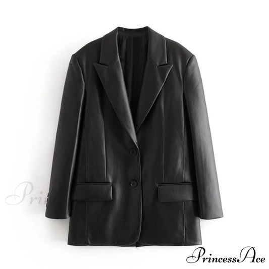 Long PU Faux Leather Blazers black / XS