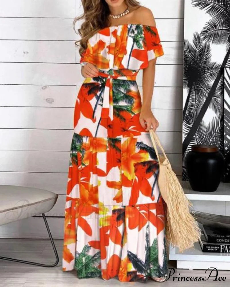Long Ruffle Maxi Dress Red / XXL