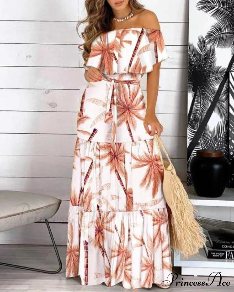 Long Ruffle Maxi Dress white / XXL