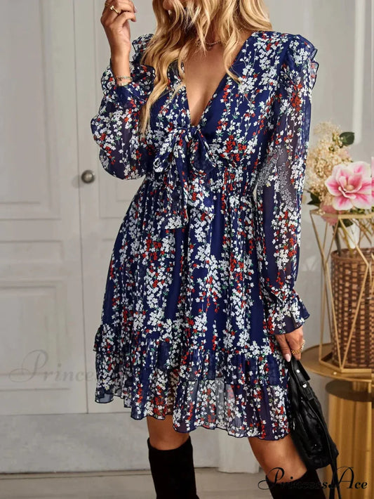 Long Sexy Arm Patterned Dress S / navy blue
