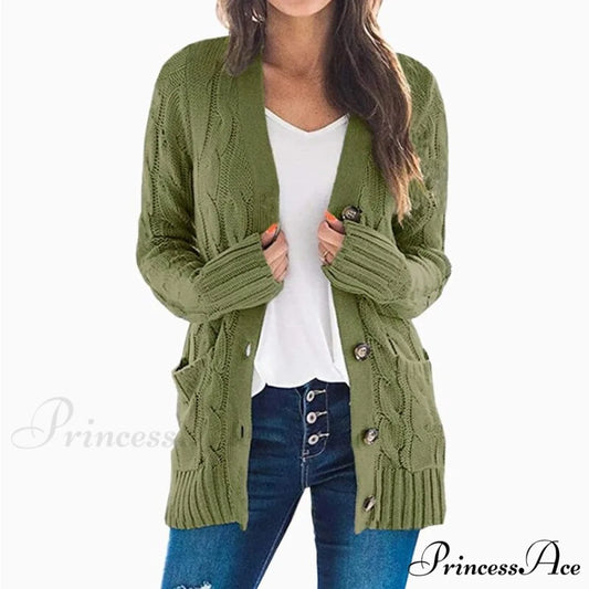 Long Sleeve Cable Loose Winter Tops Sweater Green / S