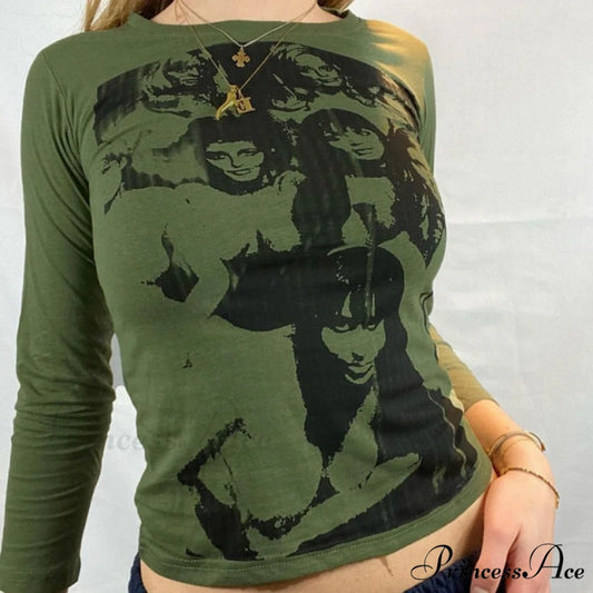 Long Sleeve Crop Tops Green 3 / S