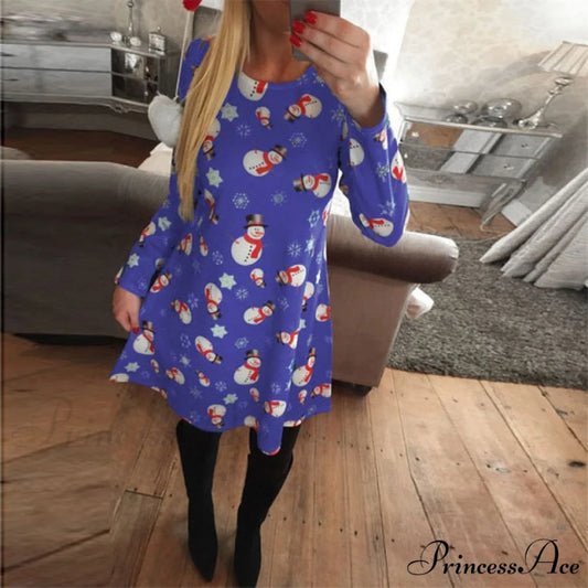 Long Sleeve Cute Christmas Dresses Blue / S
