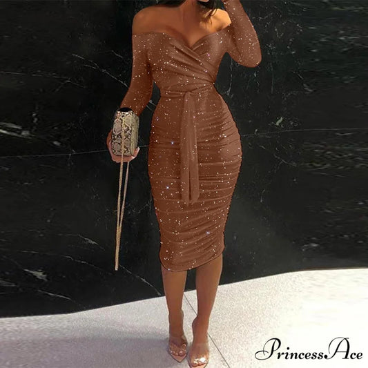 Long Sleeve Elegant Office Lady Dress White / S