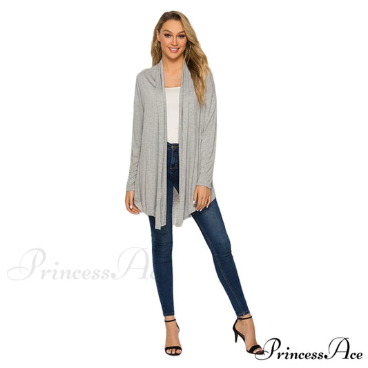 Long Sleeve Loose Irregular Hem Long Cardigan GRAY / S
