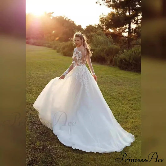 Long Sleeve Transparent Tulle Bridal Wedding Gown weddingdress-250223