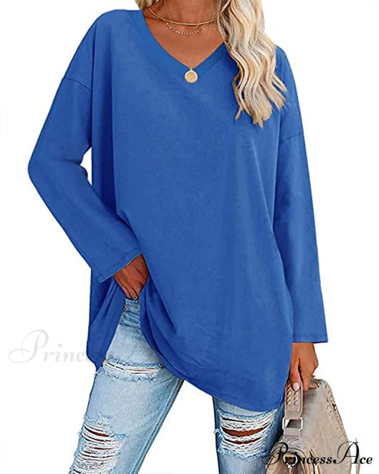 long-sleeved women’s V-neck t-shirt Royal Blue / S