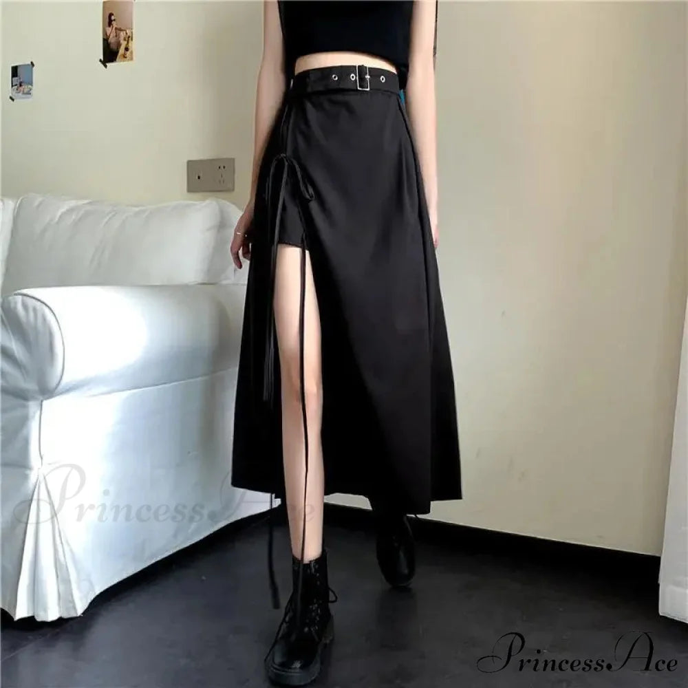 Long Solid Simple All Match High Waist Casual Comfortable Vintage Skirt BLACK / S