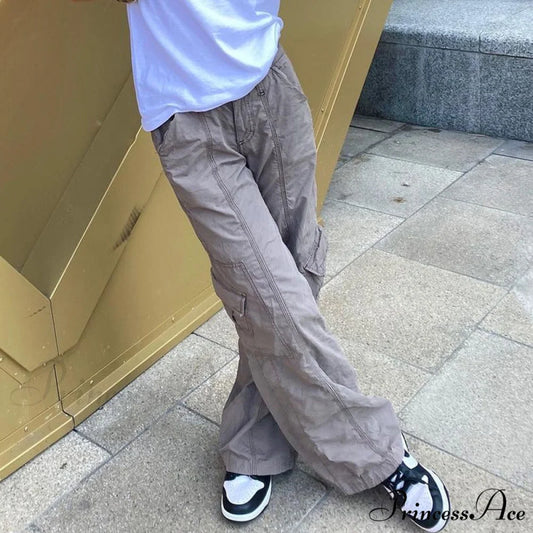 Long Straight Casual Cargo Pants Light grey / S