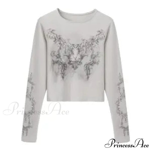 Long Y2k Fashion Casual O-neck Arm De Vintage Blusas T-shirts 2024 Mujer Design Women Tunic Moda Tops gray / S
