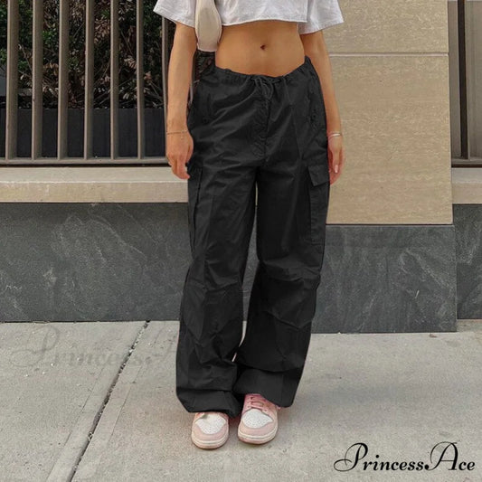 Loose Baggy Jogger Cargo Pants Streetwear Outfits Black / XS
