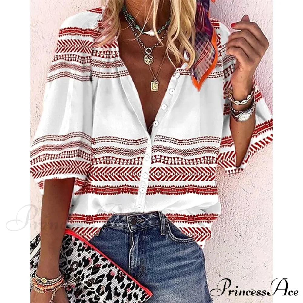Loose Colorful Print Large Size Blouses 13 / S