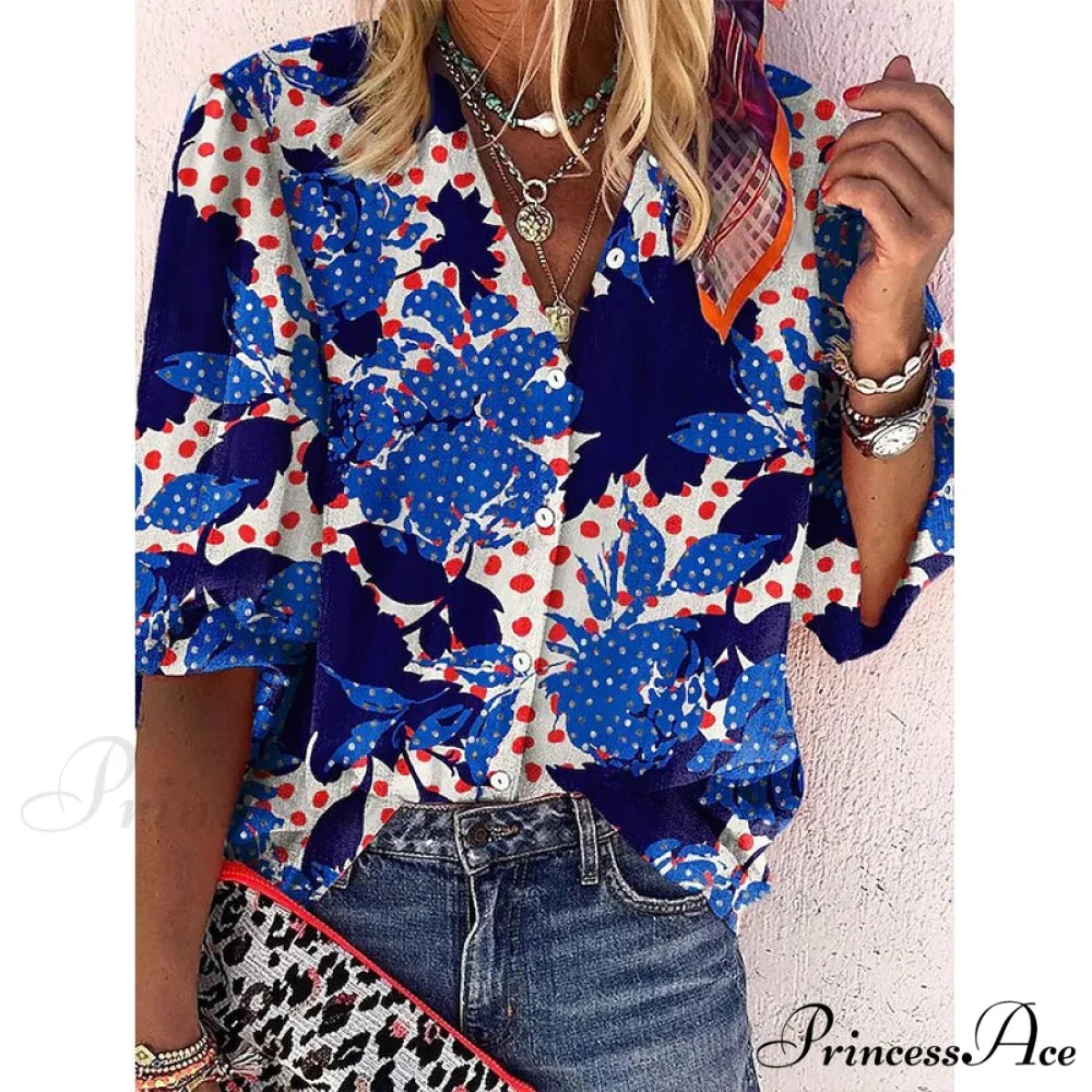 Loose Colorful Print Large Size Blouses 4 / S