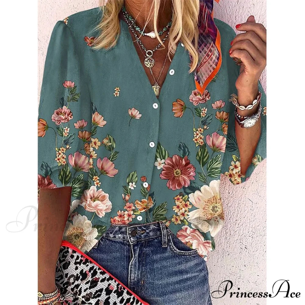Loose Colorful Print Large Size Blouses 6 / S