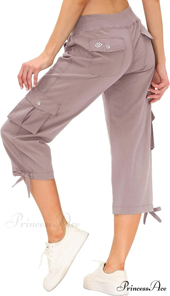 Loose Hiking Pants Lightweight Quick Dry Outdoor Cargo Capris 10-dusty Pink / Medium