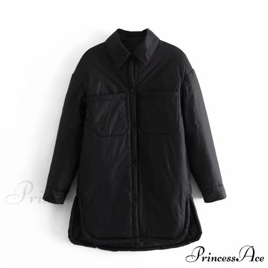 Loose Long Basic Pocket Shirt Coats Black / L