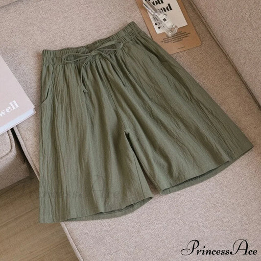 Loose Plus Size Knee Wide-leg Shorts Army Green / M