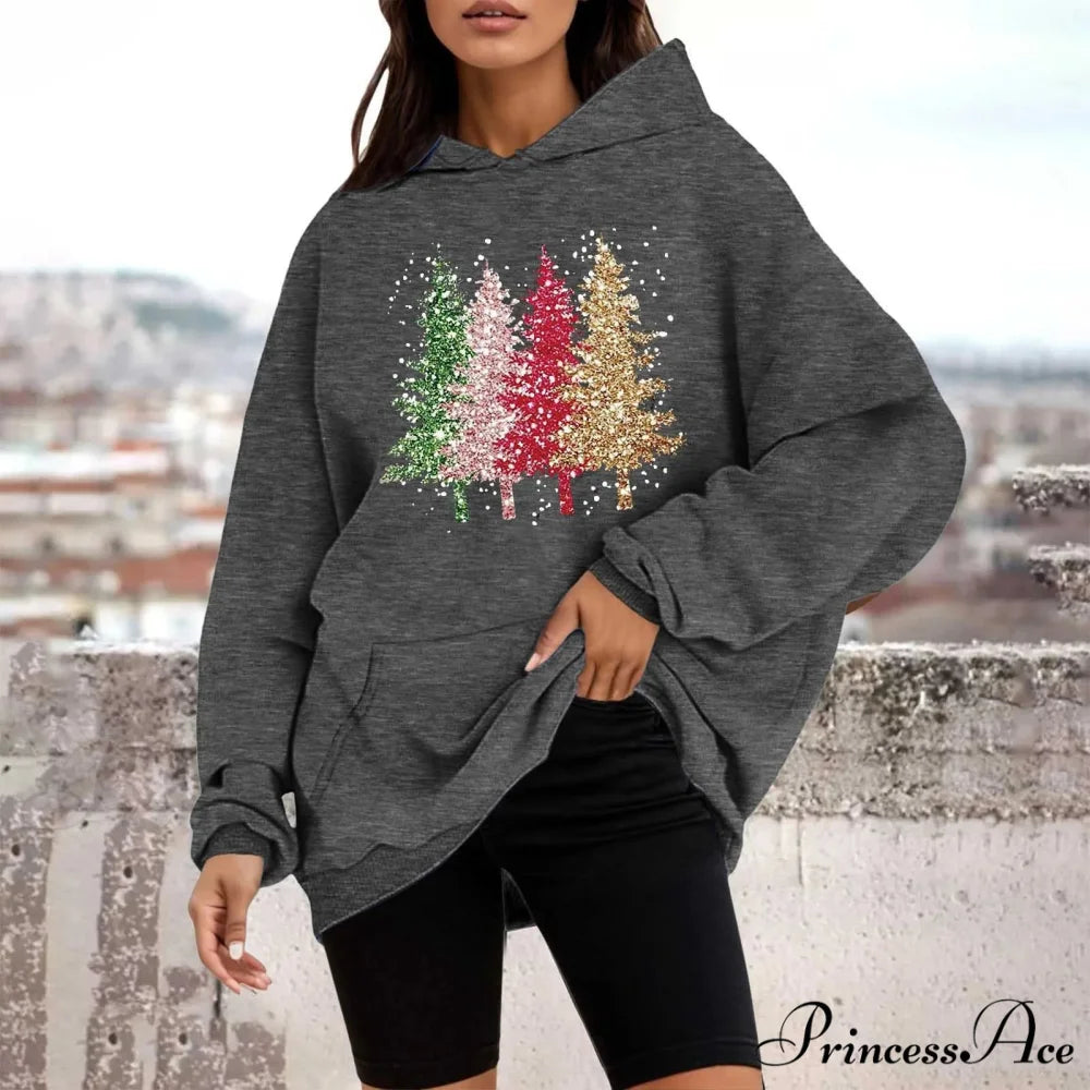 Loose Pullover Four Christmas Tree Crewneck New Autumn Christmas Hoodie Christmas Hoodies-L