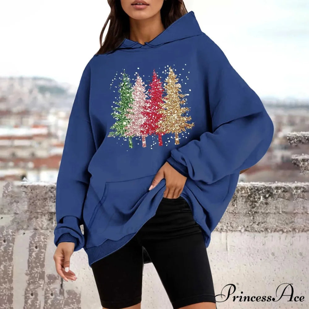 Loose Pullover Four Christmas Tree Crewneck New Autumn Christmas Hoodie Christmas Hoodies-L