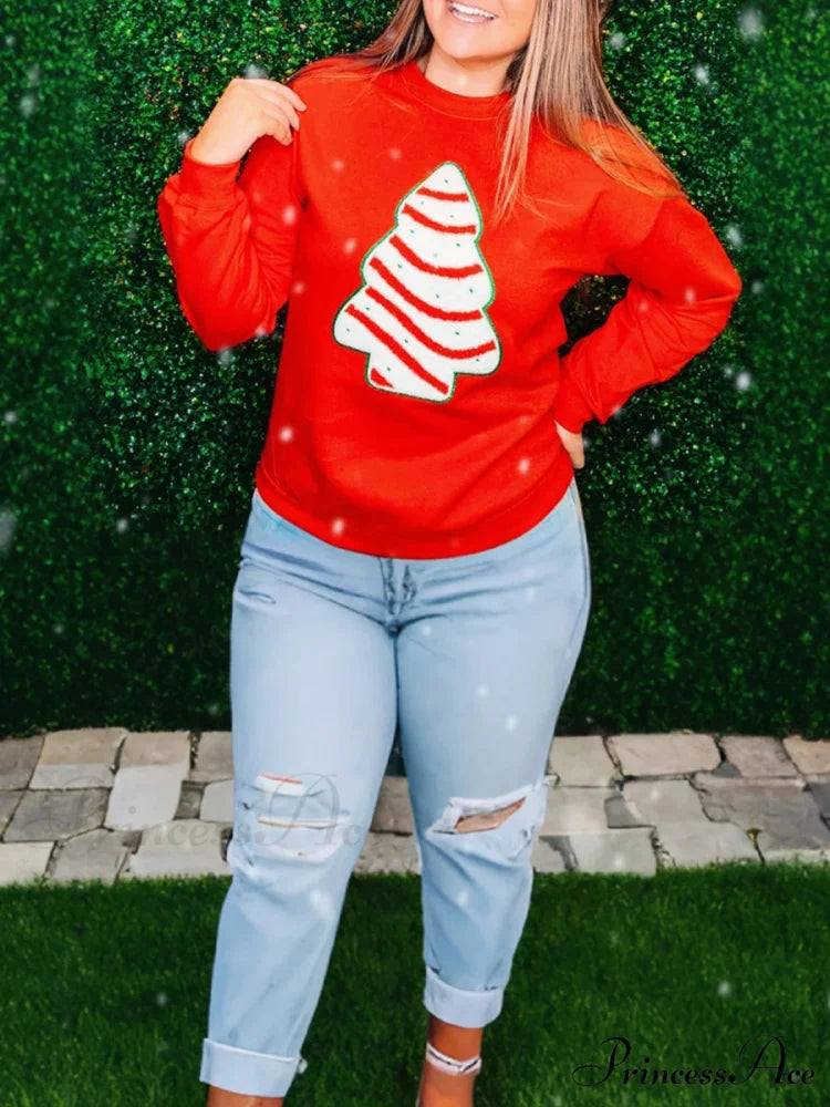 Loose Pullover Snowflake Letter Embroidery Crew Neck Long Sleeve Christmas Hoodie Christmas Hoodies-L