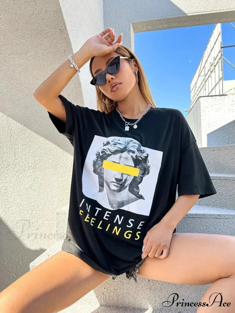 Loose Shoulder Large Urban T-shirt black2 / 4XL t-shirt-250223