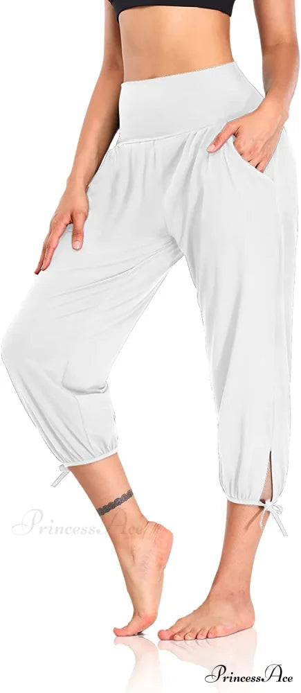Loose Workout Sweatpants Comfy Lounge Joggers Capri Pants White / X-Large