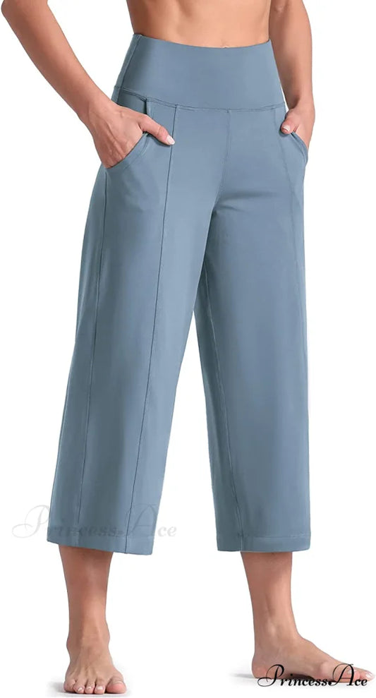 Lounge Yoga Capris Pants High Waist Workout Flare Crop Pants Blue / X-Large
